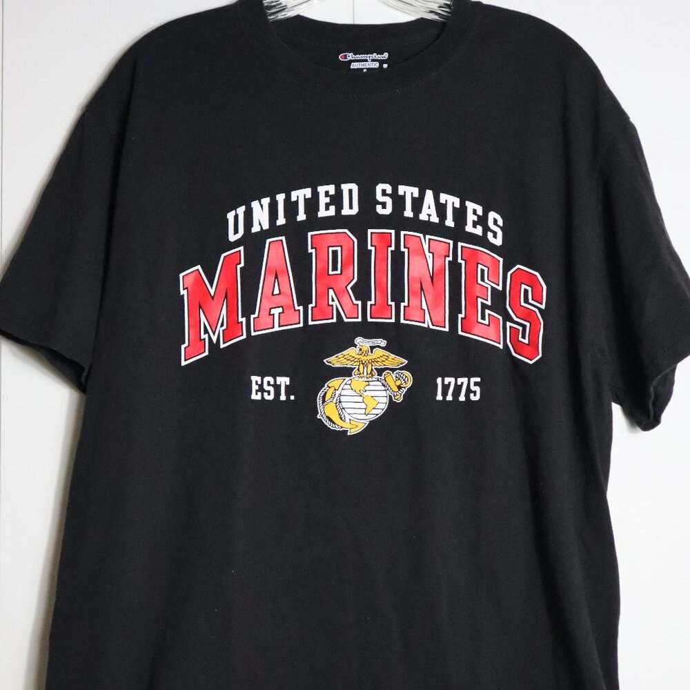 Champion Black United States Marines Graphic Tee with Red and Yellow Detail